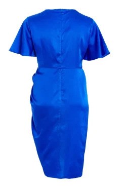 Quiz Curve Royal Blue Satin Midi Dress Online