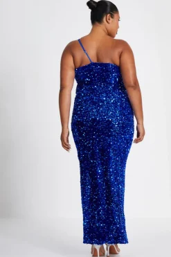 Quiz Curve Sequin Maxi Dress Royal Blue