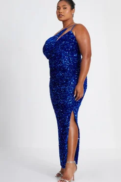 Quiz Curve Sequin Maxi Dress Royal Blue