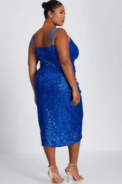 Quiz Curve Royal Blue Sequin Ruched Midi Dress