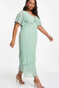 Quiz Curve Chiffon Midaxi Dress Sage