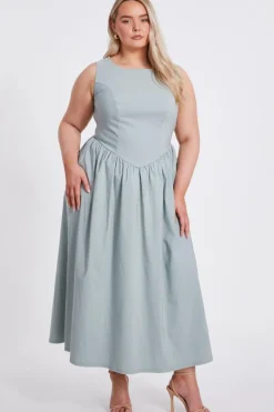 Quiz Curve Sage Drop Waist Midaxi Dress Discount