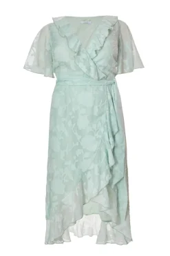 Quiz Curve Jacquard Frill Midaxi Dress Sage New