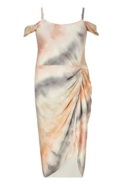 Quiz Curve Satin Marble Print Midi Dress New