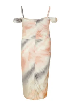 Quiz Curve Satin Marble Print Midi Dress New