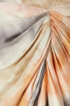 Quiz Curve Satin Marble Print Midi Dress New