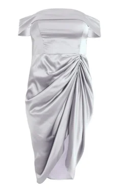 Quiz Curve Silver Satin Bardot Midi Dress Best
