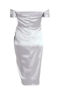 Quiz Curve Silver Satin Bardot Midi Dress Best