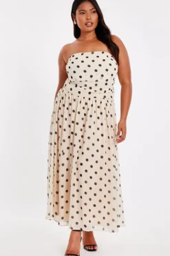 Quiz Curve Stone Chiffon Polka Dot Midi Dress Clearance