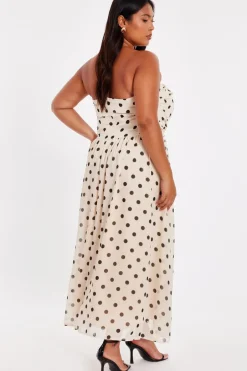 Quiz Curve Stone Chiffon Polka Dot Midi Dress Clearance
