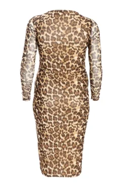 Quiz Curve Stone Leopard Print Mesh Midaxi Dress Online