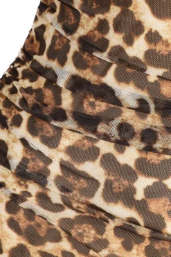 Quiz Curve Stone Leopard Print Mesh Midaxi Dress Online