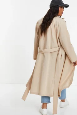 Quiz Curve Stone Linen Look Trench Jacket Outlet