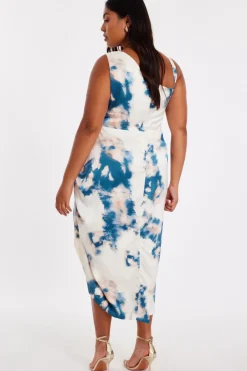 Quiz Curve Teal Marble Print Midi Dress Outlet