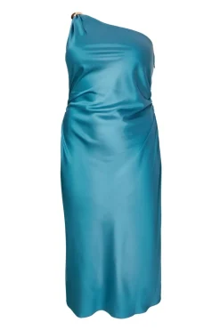 Quiz Curve Teal Satin One Shoulder Midaxi Dress Outlet