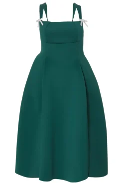 Quiz Diamante Bow Midi Dress Dark Green Clearance