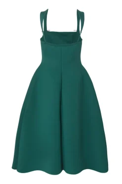 Quiz Diamante Bow Midi Dress Dark Green Clearance