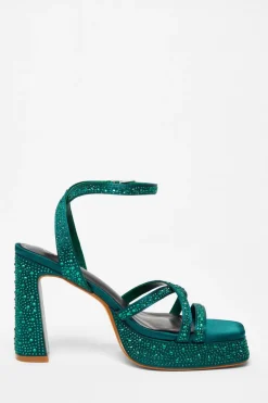 Quiz Diamante Platform Heels Dark Green Sale