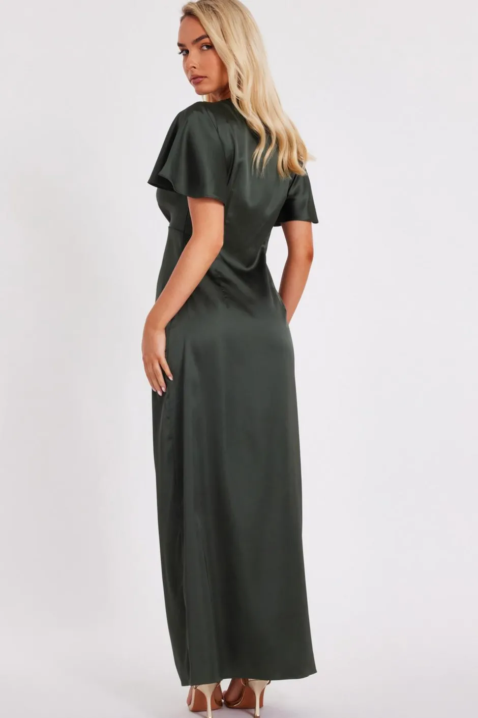 Quiz Satin Midaxi Dress Dark Green Online