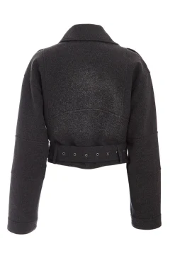 Quiz Dark Grey Cropped Biker Jacket Discount
