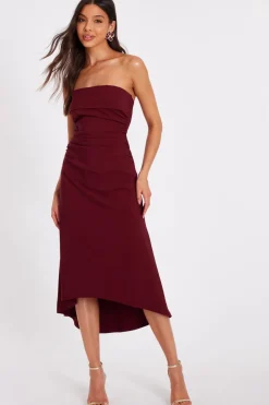 Quiz Dark Red Bandeau Midi Dress Berry