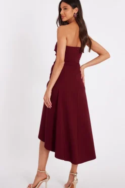 Quiz Dark Red Bandeau Midi Dress Berry