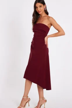 Quiz Dark Red Bandeau Midi Dress Berry