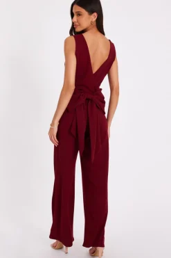 Quiz Dark Red Bow Back Jumpsuit Berry Discount