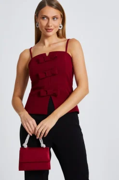 Quiz Dark Red Bow Front Top Berry