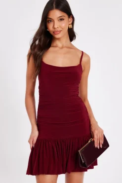 Quiz Dark Red Bubble Hem Mini Dress Wine Best