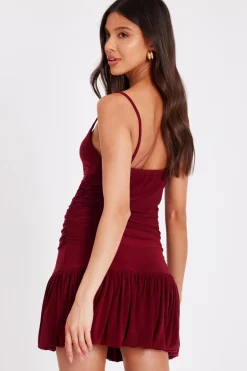 Quiz Dark Red Bubble Hem Mini Dress Wine Best