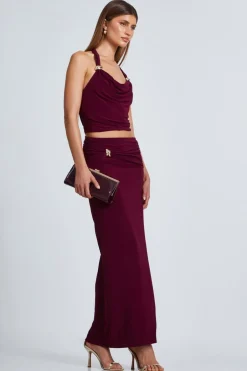 Quiz Dark Red Buckle Detail Crop Top Outlet