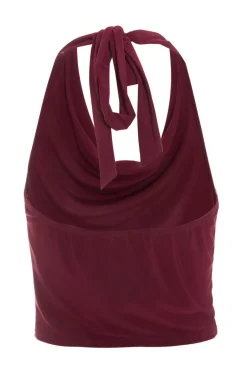 Quiz Dark Red Buckle Detail Crop Top Outlet