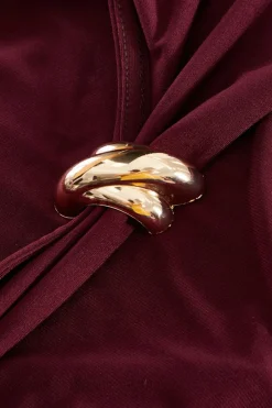 Quiz Dark Red Buckle Detail Crop Top Outlet