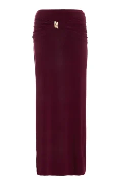 Quiz Dark Red Buckle Detail Maxi Skirt Berry