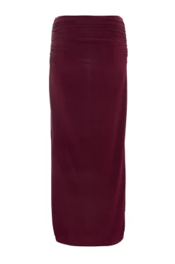 Quiz Dark Red Buckle Detail Maxi Skirt Berry