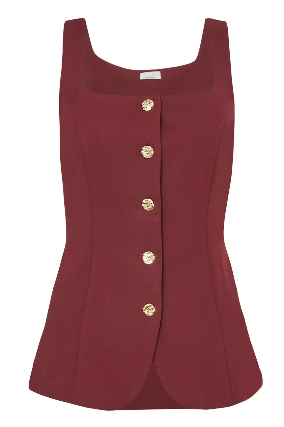 Quiz Dark Red Button Front Waistcoat Clearance