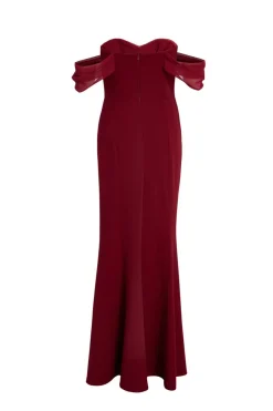 Quiz Dark Red Chiffon Bardot Maxi Dress Wine Outlet