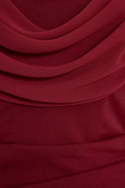 Quiz Dark Red Chiffon Bardot Maxi Dress Wine Outlet