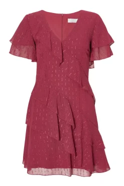 Quiz Dark Red Chiffon Ruffle Mini Dress Berry