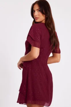 Quiz Dark Red Chiffon Ruffle Mini Dress Berry