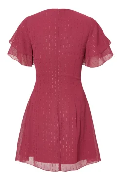 Quiz Dark Red Chiffon Ruffle Mini Dress Berry