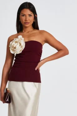 Quiz Dark Red Corsage Bandeau Top Berry Online