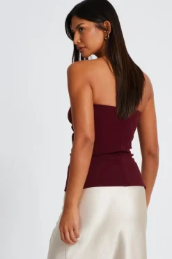 Quiz Dark Red Corsage Bandeau Top Berry Online