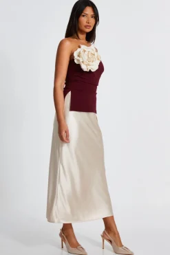Quiz Dark Red Corsage Bandeau Top Berry Online
