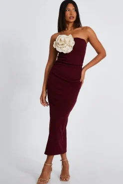 Quiz Dark Red Corsage Midaxi Dress Berry Online