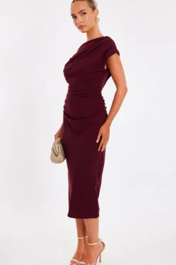 Quiz Dark Red Drop Shoulder Midi Dress Wine Online