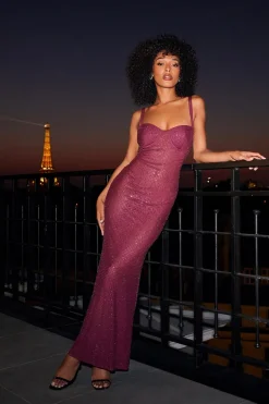 Quiz Dark Red Embellished Maxi Dress Berry Online