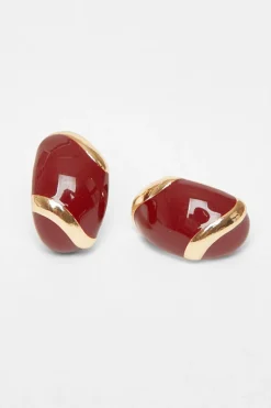 Quiz Dark Red Enamel Stud Earrings Berry Clearance