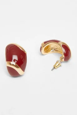 Quiz Dark Red Enamel Stud Earrings Berry Clearance